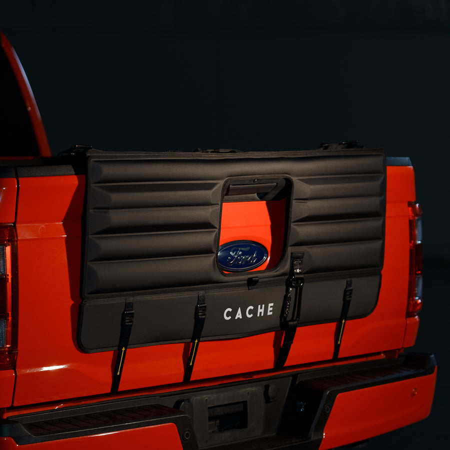 Right side shot of a Cache Basecamp Pad on a Red ford F-150