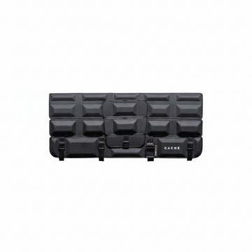 Black rectangular storage case with grid pattern on a white background