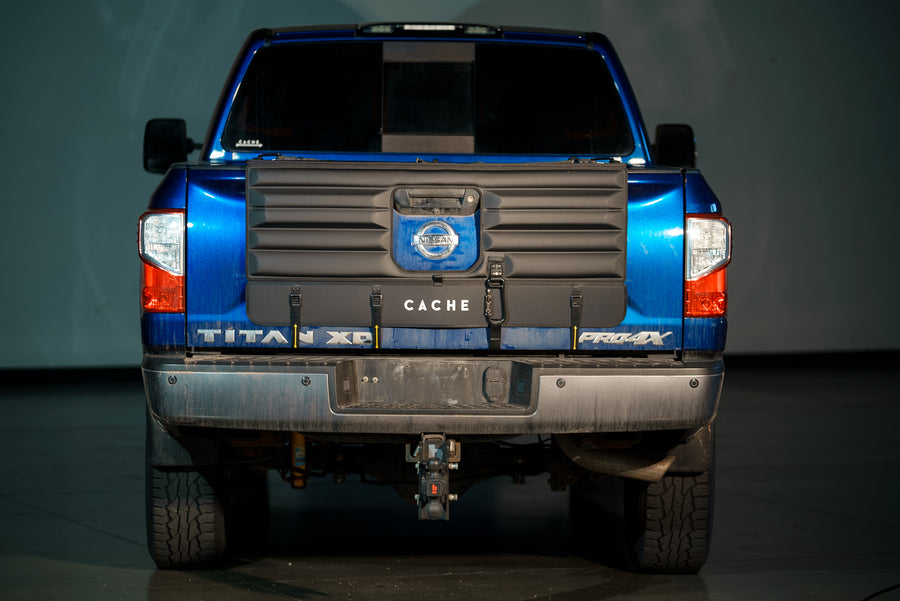 Padded Cache Tailgate bike pad on a Nissan Titan